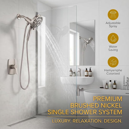 Superior Handheld Shower Head with Magnetic Docking System | 10-Function High Pressure Detachable Shower Head, 5-inch Shower head with 60 Inch Hose, Remote Dock, Brushed Nickel