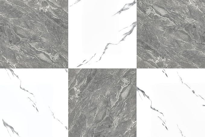 30-Pack Peel and Stick Vinyl Floor Tile Polish 12” x 12”, Self Adhesive Flooring Planks for Bathroom, Renters, Kitchen, Dark Grey&White Marble (15 per Color)