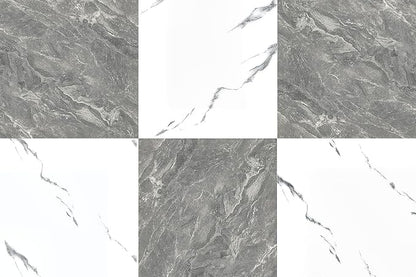 30-Pack Peel and Stick Vinyl Floor Tile Polish 12” x 12”, Self Adhesive Flooring Planks for Bathroom, Renters, Kitchen, Dark Grey&White Marble (15 per Color)