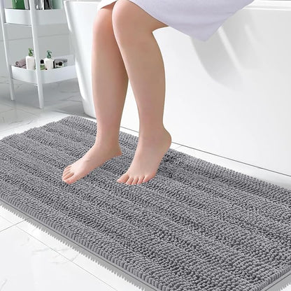 OLANLY Thick Large Bathroom Rugs 50x30, Soft Chenille Bath Rugs, Grey | Absorbent Striped, Rubber Backing, Machine Wash Dry, Bath Mats for Bathroom Floor, Tub and Shower, Home Decor Accessories