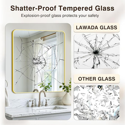 Vanity Bathroom Mirror, 36”x30” Gold Bathroom Mirror for Over Sink | HD Tempered Glass, Anti-Rust Frame, Vertical or Horizontal, Wall Mirrors for Bathroom Sink, Living Room, Entryway, Bedroom