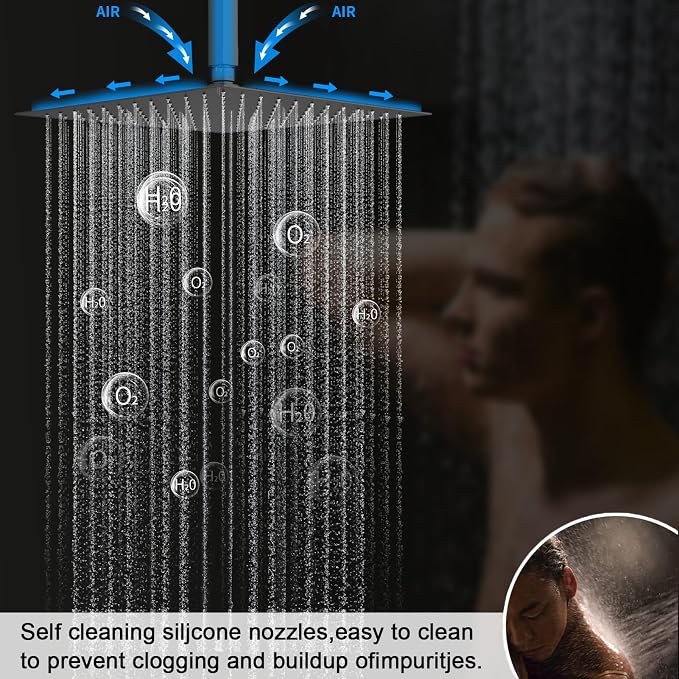 Matte Black Shower System with 3 Rain Shower Head(12+8+8 inch), Handheld Spray, 4 Way Smart Temperature Display Shower Faucet set