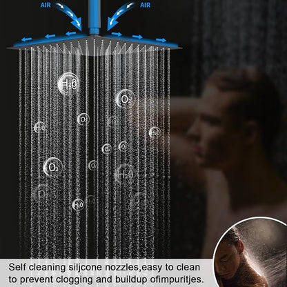 Matte Black Shower System with 3 Rain Shower Head(12+8+8 inch), Handheld Spray, 4 Way Smart Temperature Display Shower Faucet set