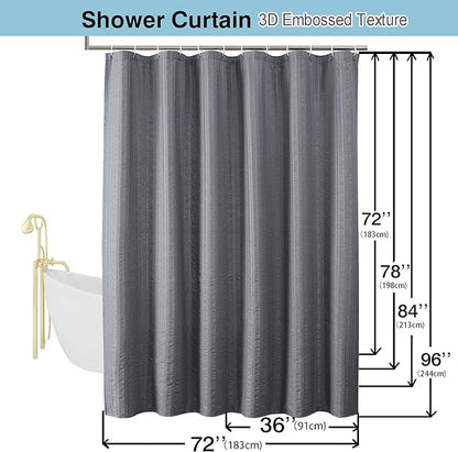 Aiyufeng Moga Grey Shower Curtain - 3D Embossed Cloth Shower Curtain for Bathroom, Hotel Luxury Bathroom Curtains Gray, Machine Washable, Standard Size 72Wx78H