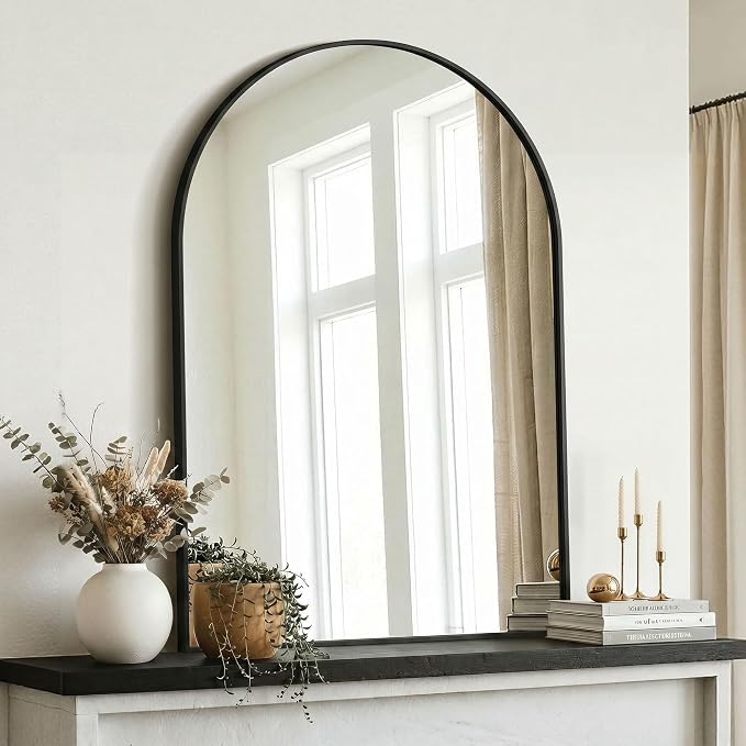 AMOISE Arched Bathroom Mirror for wall, 40"x30" Vanity Mirror, Black | Metal Frame, HD Glass, Over Sink Mirror for Bathroom, Entryway, Living Room & Bedroom