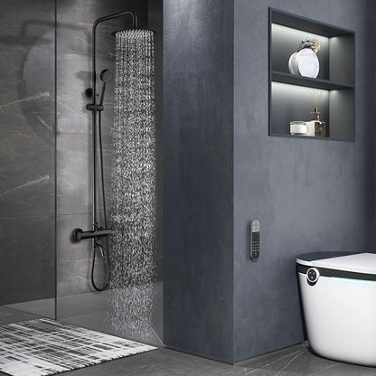 Matte Black Outdoor Shower Kit - SS304 Shower Head with Handheld, High Pressure, Complete Shower System with Enclosure and Fixtures
