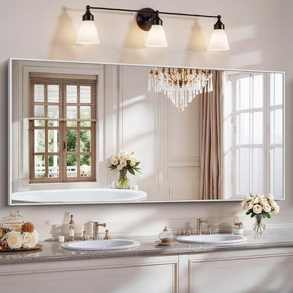 YIROMAN Bathroom Mirror 72"x36", Large Brushed Silver Bathroom Mirror for Over Sink with Aluminum Frame, Rectangular Vanity Mirror with Right Angle, Wall Mirror Hangs Horizontal or Vertical