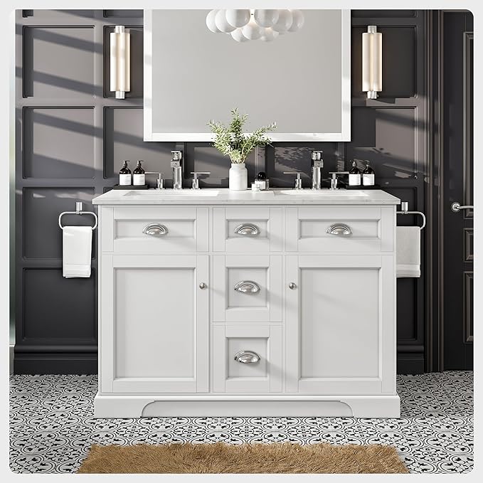 Eviva Epic 48 in. White Double Sink Bathroom Vanity with White Carrara Quartz Countertop