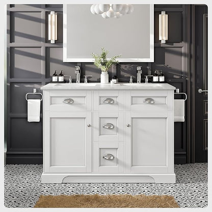 Eviva Epic 48 in. White Double Sink Bathroom Vanity with White Carrara Quartz Countertop