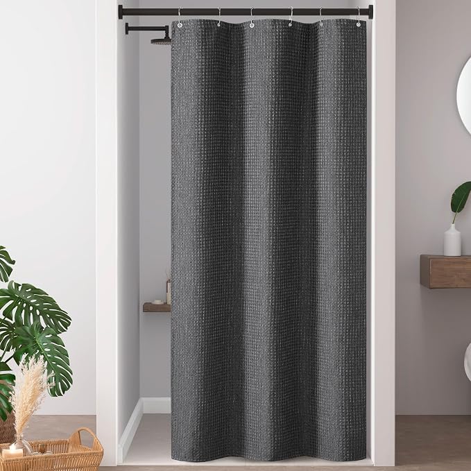 Madison Park Arbor Waffle Stall Shower Curtain, 36 x 72, Charcoal | Adds Privacy, Machine Washable, Farmhouse, OEKO-TEX Certified Bathroom Curtain, 3M Scotchgard Moisture Management