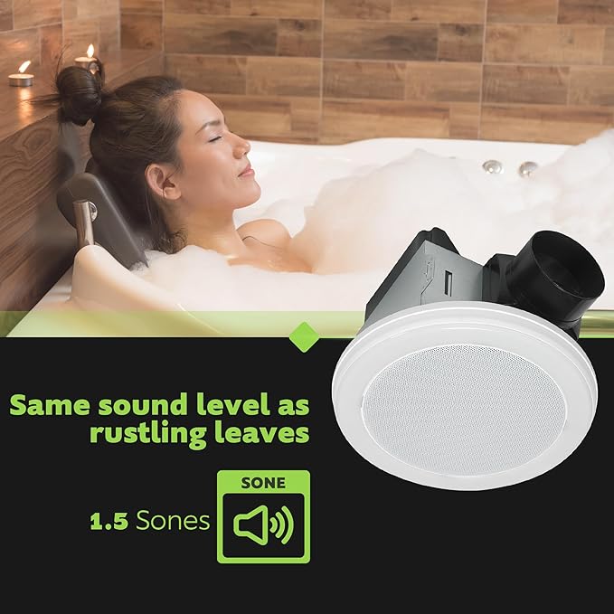 Homewerks 7130-18-BT Bathroom Fan with LED Light and Bluetooth Speaker 80 CFM 1.5 Sones White 4000 Kelvin CCT Light 600 Lumens