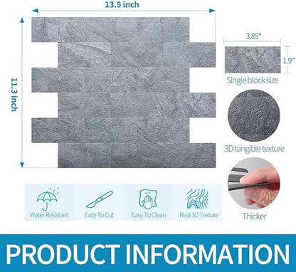 Art3d Peel and Stick Backsplash, Stick on Wall Tile, 10-Pack, Blue Grey | PVC, Self Adhesive, Splash Resistant, Multi-Surface Compatibility, Ideal for Kitchens, Fireplaces, Stair Areas