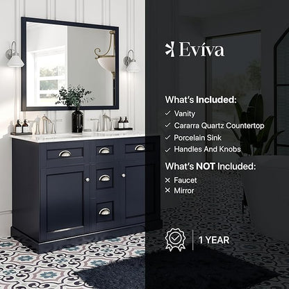 Eviva Epic 48 in. Charcoal Gray Double Sink Bathroom Vanity with White Carrara Quartz Countertop