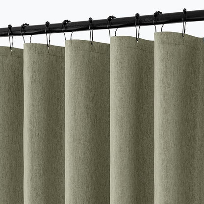 ANRODUO Olive Green Linen Textured Fabric Shower Curtain Set - 60"x72" with 10 Rust Resistant Durable Metal Hooks, Waterproof & Heavy Duty Polyester, Button Hole Design, Machine Washable for Bathroom