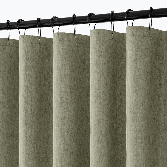 ANRODUO Olive Green Linen Textured Fabric Shower Curtain Set - 60"x72" with 10 Rust Resistant Durable Metal Hooks, Waterproof & Heavy Duty Polyester, Button Hole Design, Machine Washable for Bathroom