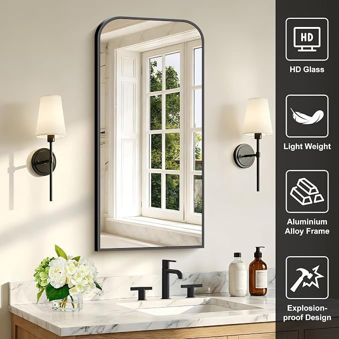 COFENY Bathroom Mirror, 18x36 inch Black Rectangle Wall Mounted Mirror with Thin Frame, Bathroom Vanity Mirrors for Over Sink, Entryway, Living Room, Bedroom