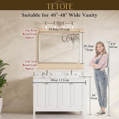 Brushed Gold Vanity Mirror for Bathroom 40 x 30 Beveled Edge Tempered Glass, Rounded Corner Rectangle Wall Mirror for Modern Bathroom, Living Room, Bedroom, Entryway