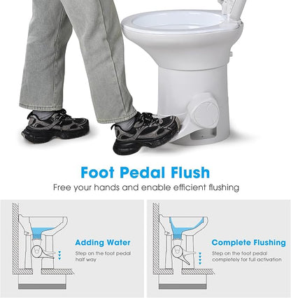 AW RV Toilet Porcelain Enamel & HDPE Gravity Flush Camper Trailer Toilet | Elongated 20" High Profile Foot Pedal Flush Motorhome Caravan