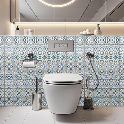 36pcs 4 Styles Blue-Gray Pattern Tile Stickers Retro Pattern Gray Wood Grain Waterproof PVC Tile Decals for Kitchen Bathroom 4x4 inch