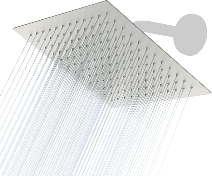 Lordear Rain Shower Heads High Pressure, Rainfall Showerhead for Bathroom Fixed Mount, 8 Inch Large Square High Flow Shower Head (Brushed Nickel)