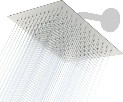 Lordear Rain Shower Heads High Pressure, Rainfall Showerhead for Bathroom Fixed Mount, 8 Inch Large Square High Flow Shower Head (Brushed Nickel)