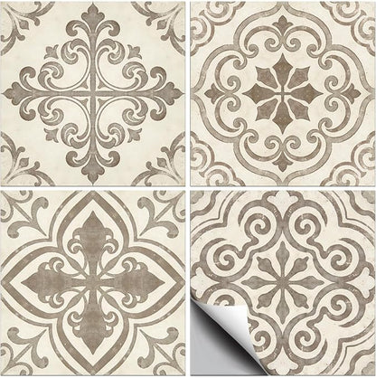 36pcs 4 Styles Gray and White Patterns Tile Stickers Retro Geometric Patterns Waterproof PVC Tile Decals for Kitchen Bathroom 4x4 inch