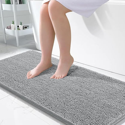 OLANLY Large Bathroom Rugs 50x30, Extra Soft Absorbent Chenille Bath Rugs | Light Grey, Quick-Drying Rubber Backing, Machine Washable Bath Mat for Bathroom Floor, Tub and Shower, Home Decor Accessories