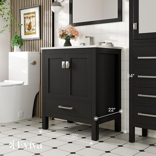 Eviva Aberdeen 30 in. Espresso Single Sink Bath Vanity with Carrara Quartz Top and Undermount Porcelain Sink