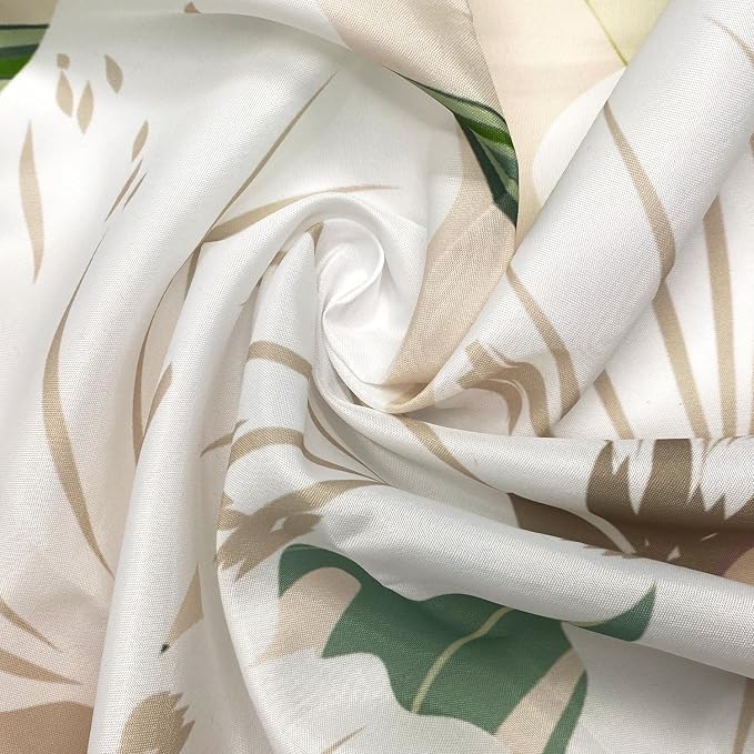 Tropical Shower Curtain for Bathroom, Green Palm Tree Flower Plant Boho Leaf Banana Monstera Sage Beige Shower Curtains Set, Fabric Bathroom Accessories with Hooks