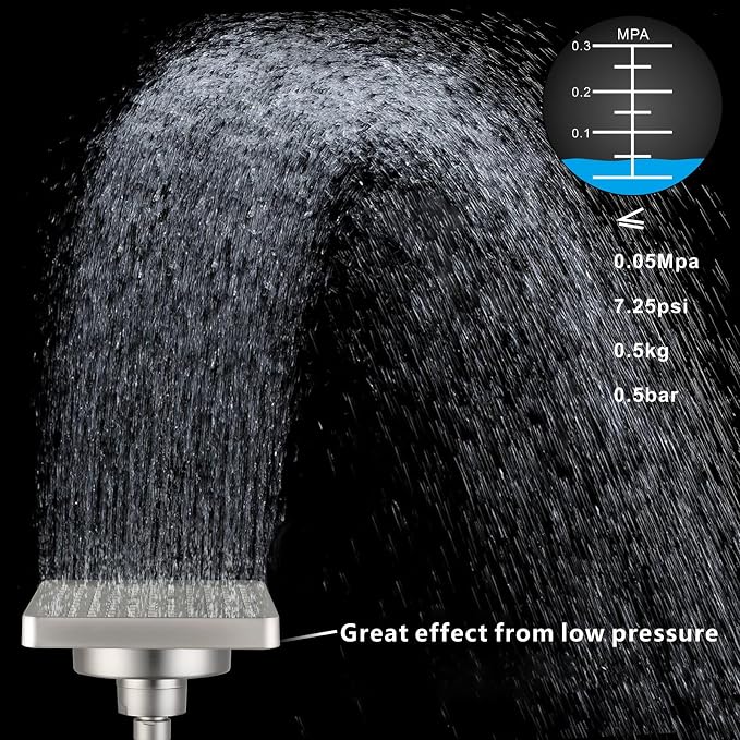 High Pressure Rain Shower Head with Filtered - 6" Square Showerhead Filter for Remove Chlorine and Harmful Substances, Improve Hair and Skin Problems, Brushed Nickel