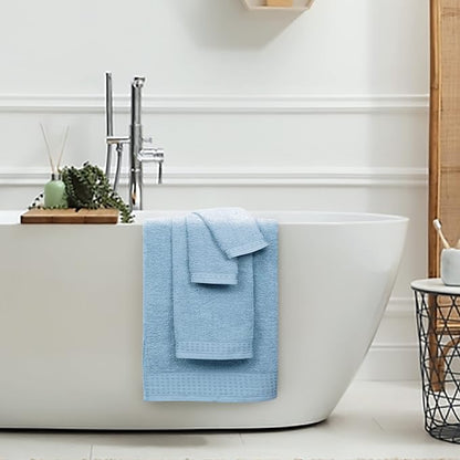 GLAMBURG 100% Cotton Ultra Soft 6 Pack Towel Set, Contains 2 Bath Towels 28x55 Inches, 2 Hand Towels 16x24 Inches & 2 Wash Coths 12x12 Inches, Compact Absorbent Lightweight & Quickdry - Sky Blue