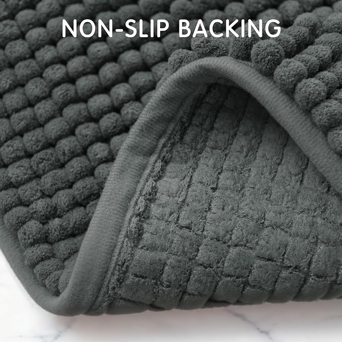 SUBRTEX Bathroom Rugs, 20" x 32" Chenille Bath Rug Soft Short Plush Bath Mat Soft Shower Mat Water Absorbent Shower Mat Quick Dry Machine Washable, Gray