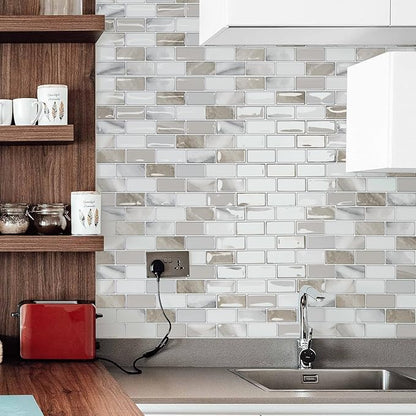 Art3d 10-Pack Marble Peel and Stick Backsplash, 12 x 12 in, Beige & White | Strong Adhesion, Lightweight, Cuttable, Waterproof, Fadeless, Crack Resistant, for Kitchen, Bedroom, Ideal for Recently Moved