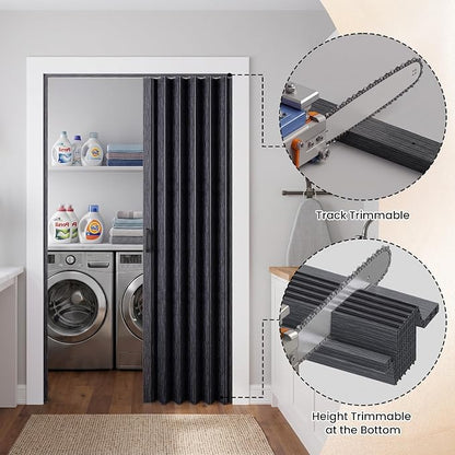 SmartStandard 36" x 80" Accordion Doors Interior, Double Walled, Black | Easy to Assemble, Save Space, PVC Accordion Folding Doors for Closet Doorway Basement, with Track and Hardware