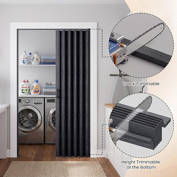 SmartStandard 32" x 80" Accordion Doors Interior, Double Walled, Black | Easy to Assemble, Save Space, PVC Accordion Folding Doors for Closet Doorway Basement, with Track and Hardware