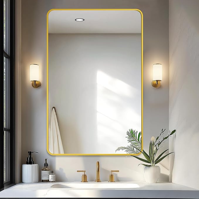 Bathroom Vanity Mirror, Gold Framed Mirror for Over Sink, 40x28 | HD glass, distortion-free for makeup and grooming, Sturdy frame, all mounting hardware, hangs horizontal or vertical