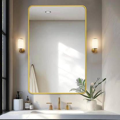 Bathroom Vanity Mirror, Gold Framed Mirror for Over Sink, 40x28 | HD glass, distortion-free for makeup and grooming, Sturdy frame, all mounting hardware, hangs horizontal or vertical