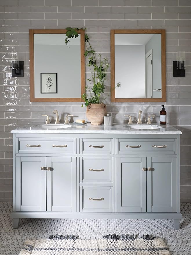 Moen Voss Brushed Nickel Contemporary Two-Handle Widespread Bathroom Sink Faucet Trim Kit for Adjustable 3-Hole Installations, Valve Required, T6905BN