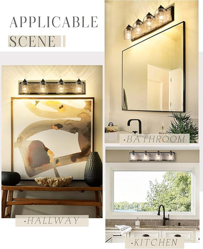 Vanity Lights for Bathroom Large 31.5", Farmhouse Rustic Vanity Light with Bubble Glass Shades, Gray 4 Light Bathroom Lighting Fixtures Over Mirror, Bath Wall Sconce Home Decor