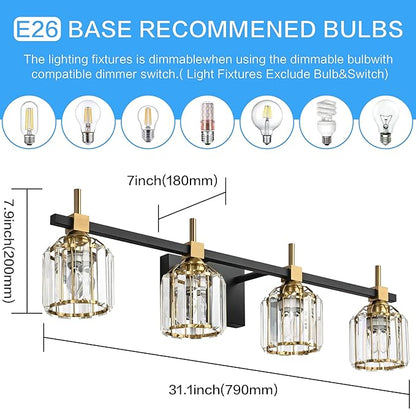SOLFART Crystal 4 Lights Bathroom Lights Over Mirror Bathroom Light Fixtures Vanity Light Fixture Crystal Bathroom Vanity Light 4T