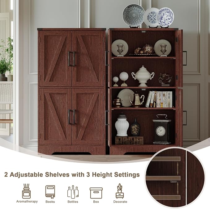 Treocho Farmhouse Bathroom Floor Cabinet with Adjustable Shelves | 13.78"D x 23.62"W x 43.46"H, Freestanding Kitchen Pantry Cabinet, Cupboard for Living Room, Dining Room, Walnut