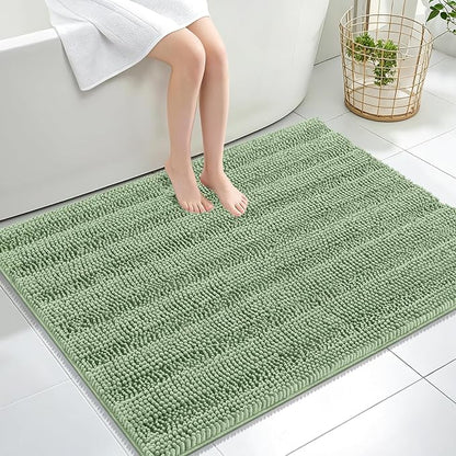OLANLY Thick Large Bathroom Rugs 40x32, Chenille Bath Rugs, Sage Green | Absorbent Striped, Rubber Backing, Machine Wash Dry, Bath Mats for Bathroom Floor, Tub and Shower, Home Decor Accessories