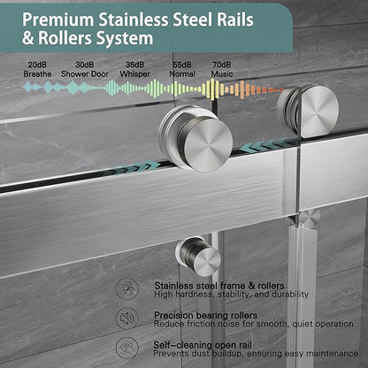 55-60" W x 72"H Frameless Double Sliding Shower Door for Walk-In Shower,5/16" (8mm) SGCC Certified Clear Tempered Safety Glass,Easy-Clean Coating,Quiet Heavy-Duty Roller System,Brushed Nickel