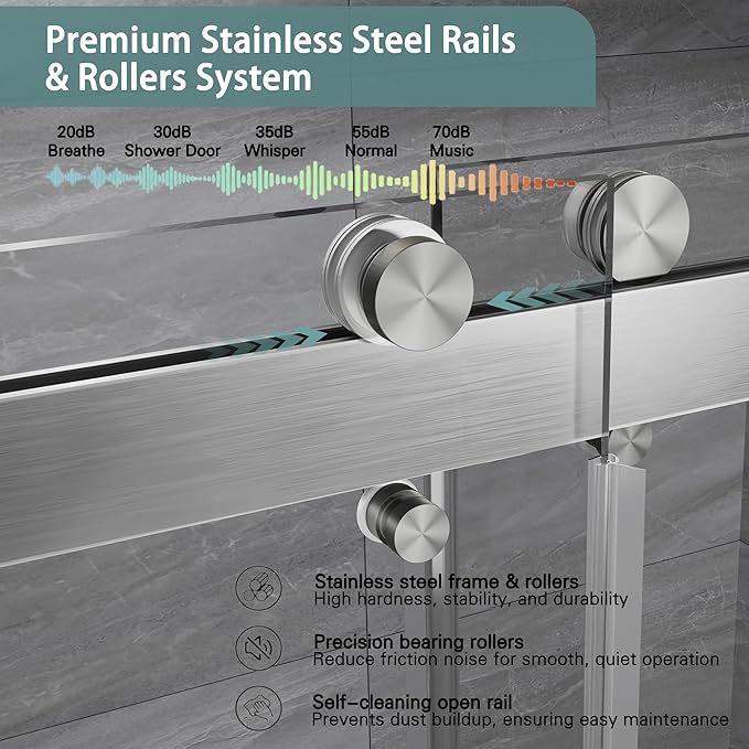 43-48" W x 76"H Frameless Double Sliding Shower Door for Walk-In Shower,5/16" (8mm) SGCC Certified Clear Tempered Safety Glass,Easy-Clean Coating,Quiet Heavy-Duty Roller System, Brushed Nickel