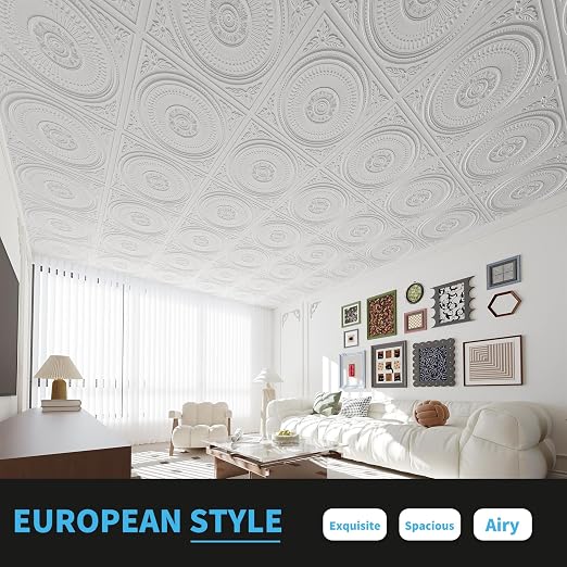 Art3d 12-Pack 2 x 2 ft Drop Ceiling Tiles for Interior Decor, White | PVC, Waterproof, Lightweight, Shatterproof, Anti-Fade, Compatible with Grid System, Ideal for Kitchen, Bathroom, Basement