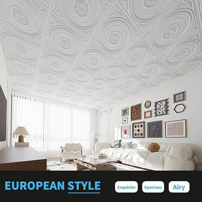 Art3d 12-Pack 2 x 2 ft Drop Ceiling Tiles for Interior Decor, White | PVC, Waterproof, Lightweight, Shatterproof, Anti-Fade, Compatible with Grid System, Ideal for Kitchen, Bathroom, Basement
