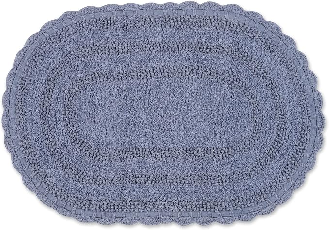 DII Crochet Collection Reversible Bath Mat, Small Oval, 17x24, Stonewash Blue