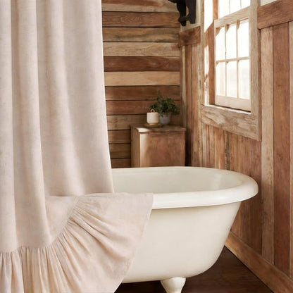 Farmhouse Shower Curtain Ruffle Linen Beige 48" W x 72" L | Linen Fabric, Farmhouse Boho, Bottom Ruffle, Rustic, Country, Natural Look, Washable, Shower Curtain for Bathroom Bathtub