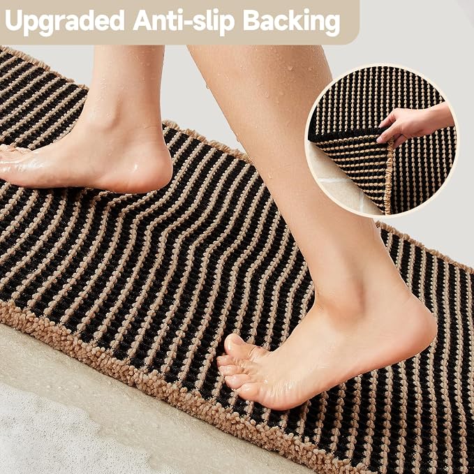 TYUU Waffle Bath Mat, Boho Bathroom Rugs Non Slip, 36x24 Khaki & Black | Super Absorbent Quick Dry Bath Rug, Non-Slip Backing, Soft Waffle Washable Farmhouse Bathroom Mats, Tub, Shower & Home Decor