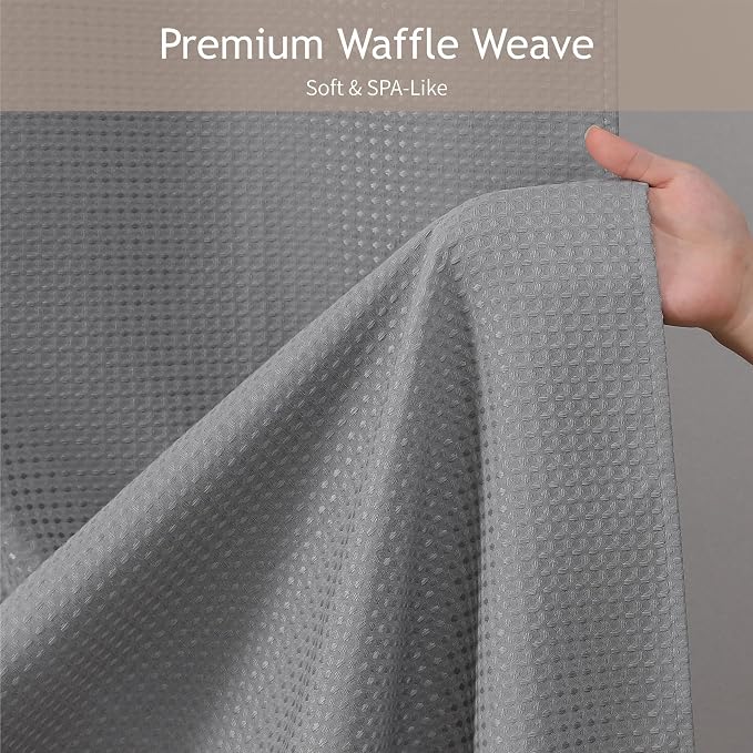 Gray 256GSM Heavy Duty Waffle Weave Shower Curtain, 36"x72" | Small Size Bath Curtain with Rustproof Grommets & Weighted Hem for Bathroom, Hotel, RV